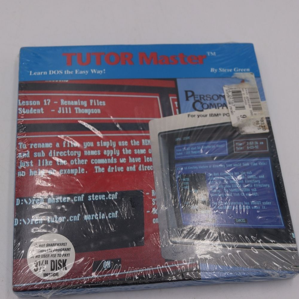 Tutor Master Learn DOS | Vintage PC Floppy Disk 3.5"  New Sealed Training System